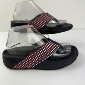 Fitflop Womens 7 Surfa Toe-Post Sandals Navy Blue White and Coral Thong